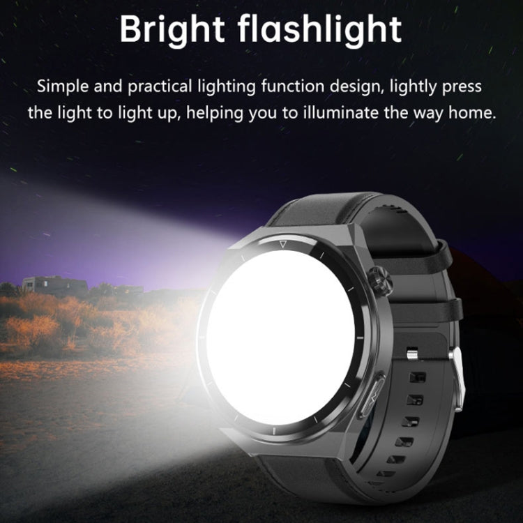 Black smart watch with bright flashlight feature and illuminated display