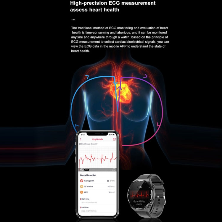 Black ECG smart watch with ECG waveform graphic on display