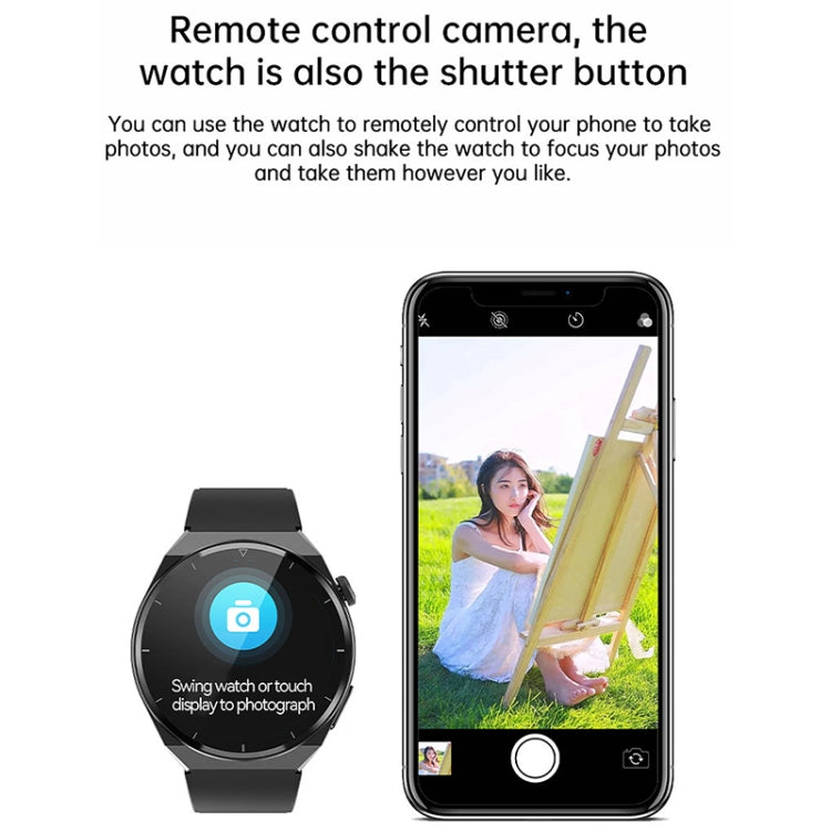 Black silicone band smart watch with camera shutter-style button on display