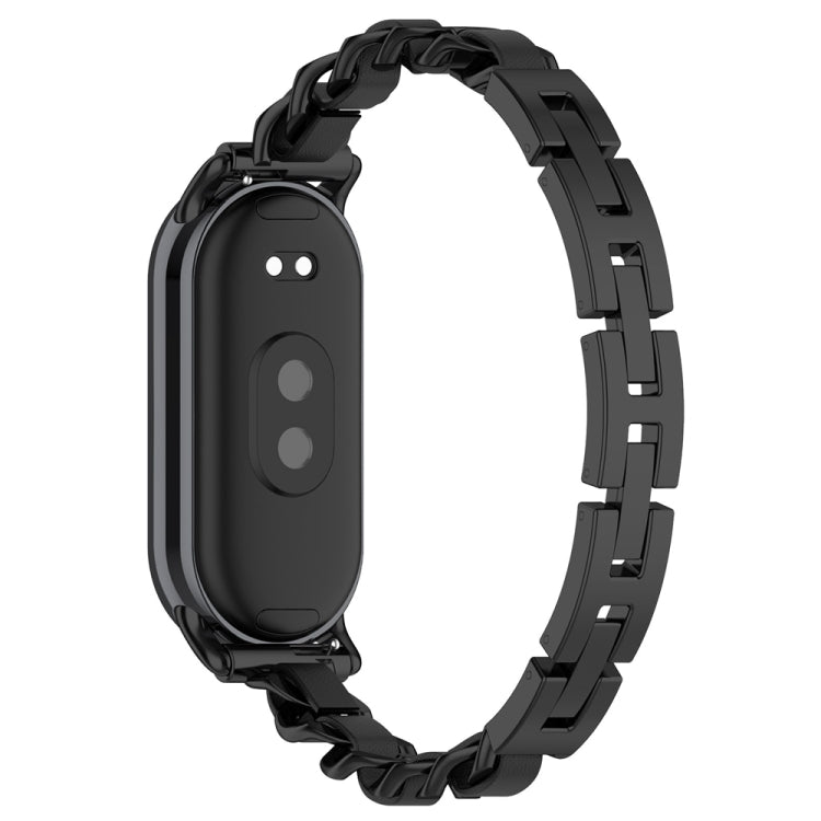 Black link replacement watch band with fitness tracker back, smooth casing and sensors