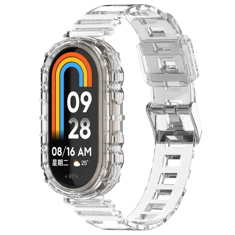 Transparent silicone watch band for Mi Band 8 in orange with clear clasp