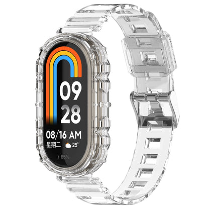 Transparent silicone watch band for Mi Band 8 in orange with clear clasp