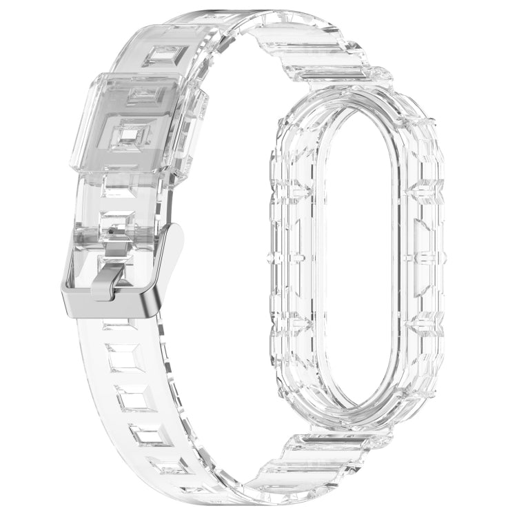Transparent silicone watch band for Mi Band 8 in clear with silver clasp