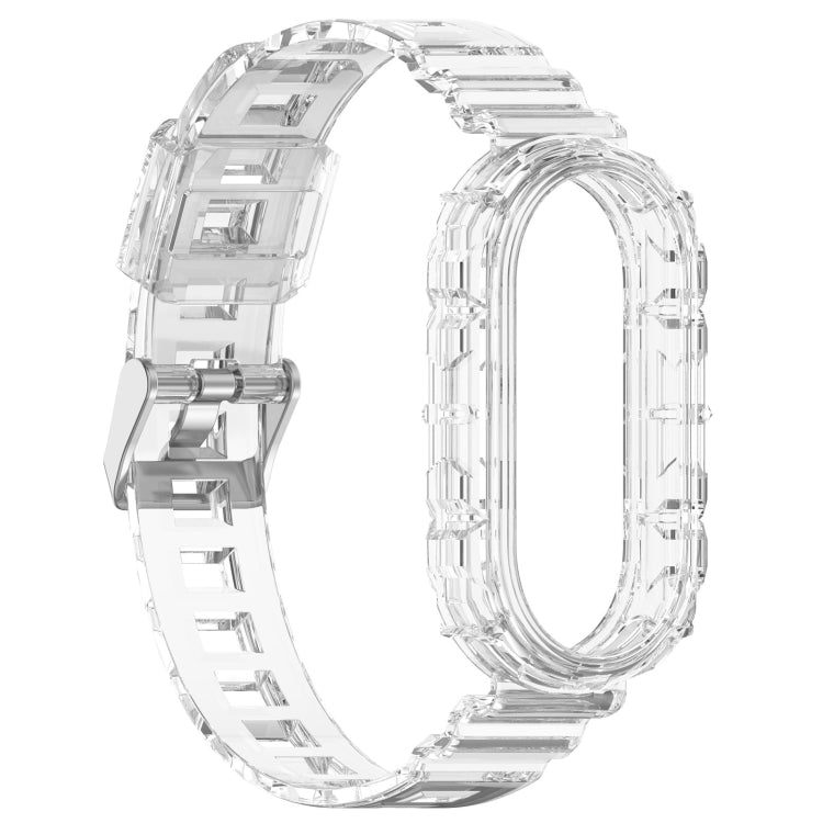 Transparent silicone watch band for Mi Band 8 in clear with silver clasp