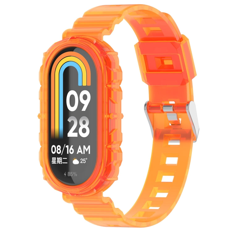 Transparent silicone watch band for Mi Band 8 in orange with clear clasp