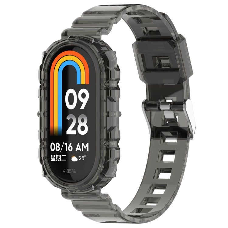 Transparent silicone watch band for Mi Band 8 in dark gray/black with clear clasp
