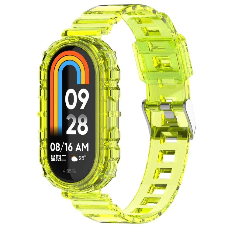 Transparent silicone watch band for Mi Band 8 in yellow with clear clasp