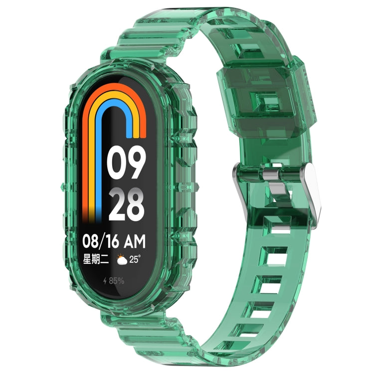 Transparent silicone watch band for Mi Band 8 in green with clear clasp