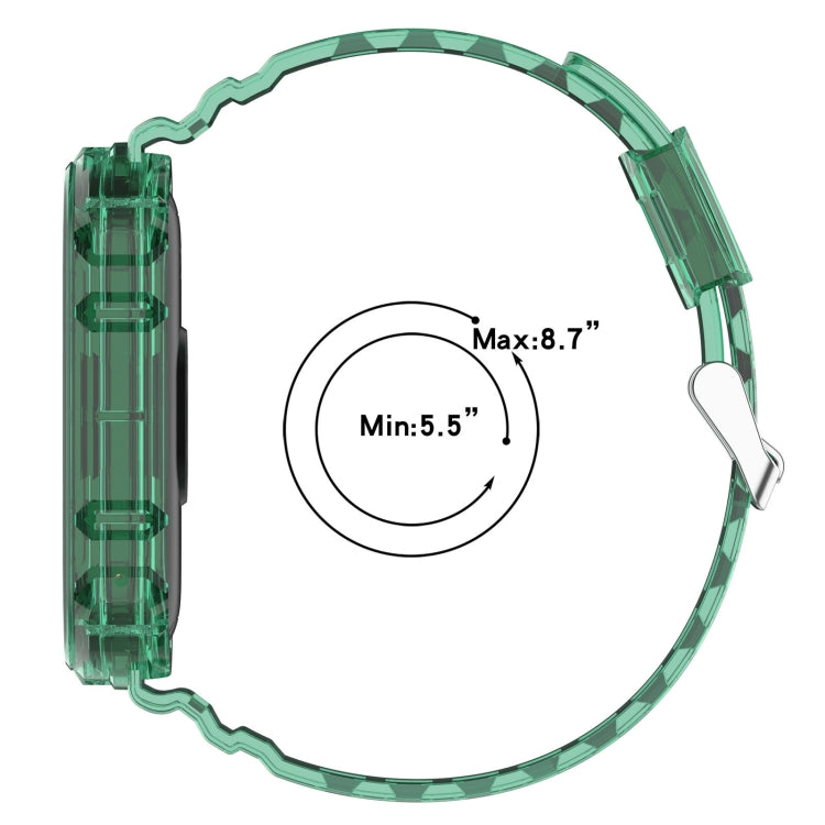 Transparent green silicone smartwatch band with clasp for Xiaomi Mi Band 8, front view
