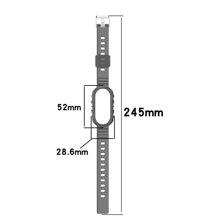 Transparent green silicone watch band size diagram with measurement markings, side view