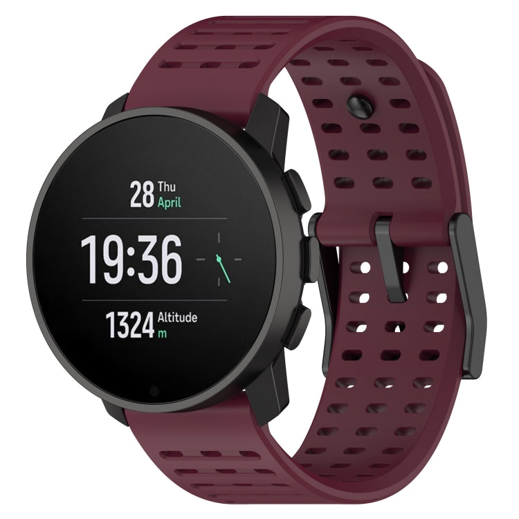 Silicone sport watch band, wine red perforated design, for Suunto 9 Peak Pro/Vertical/Race