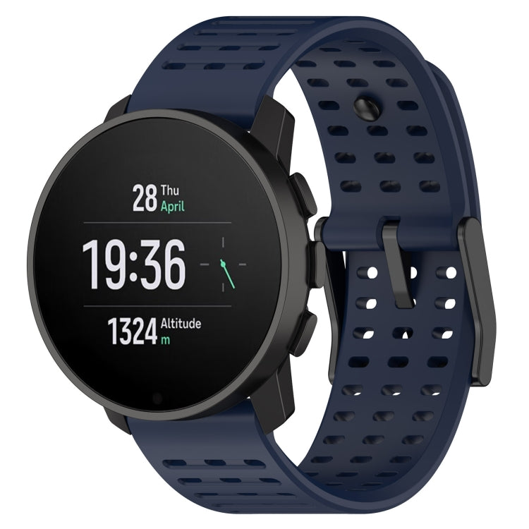 Navy silicone watch band with perforated holes and quick-release pins