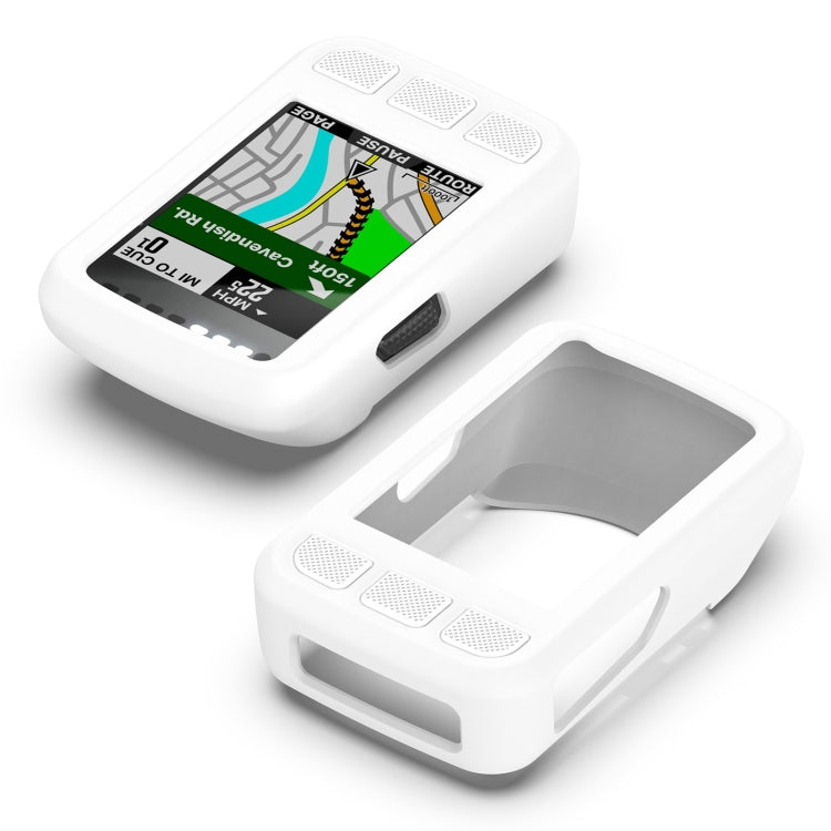 White silicone protective case shown open and closed, with speaker grille openings.