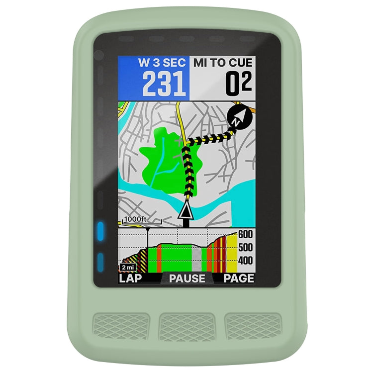 Light green silicone protective case front view with screen window and three speaker grilles.