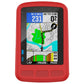 Red silicone protective case with screen cutout and textured bottom grip pads