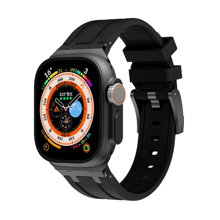 AP silicone watch band with black strap and black buckle accents for Apple Watch