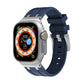 Silicone watch band with navy strap and silver links for Apple Watch
