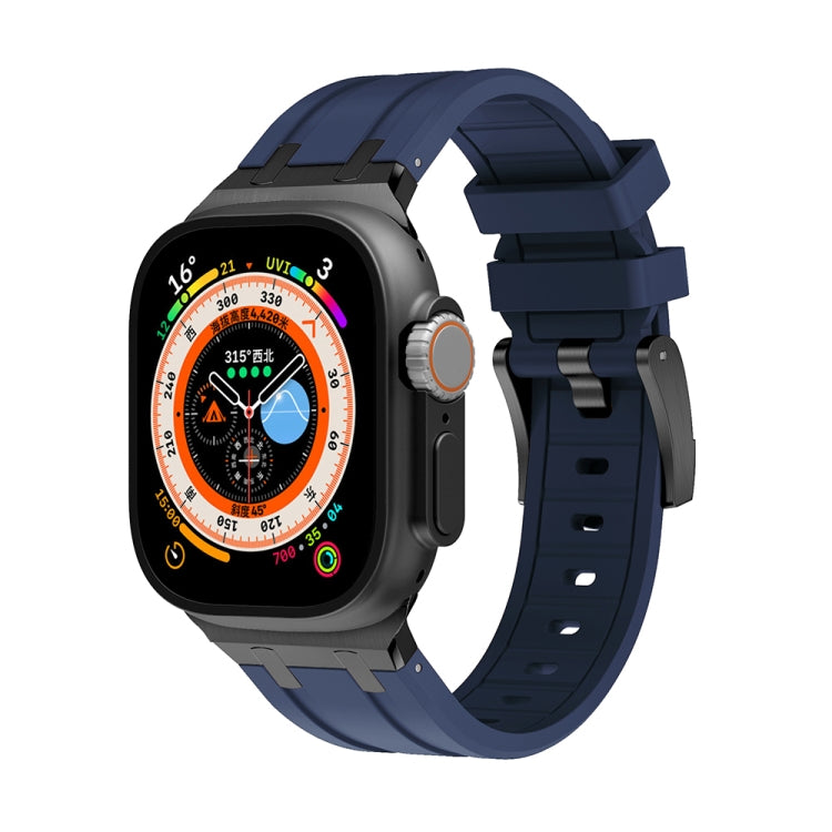 AP silicone watch band for Apple Watch, blue with adjustable holes and clasp