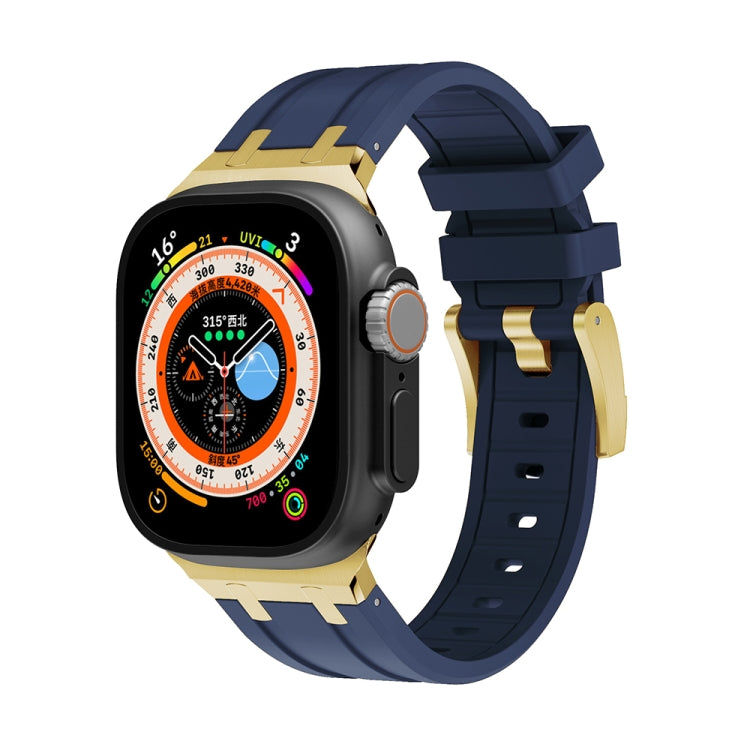 AP silicone watch band for Apple Watch, blue with gold-tone clasp and holes
