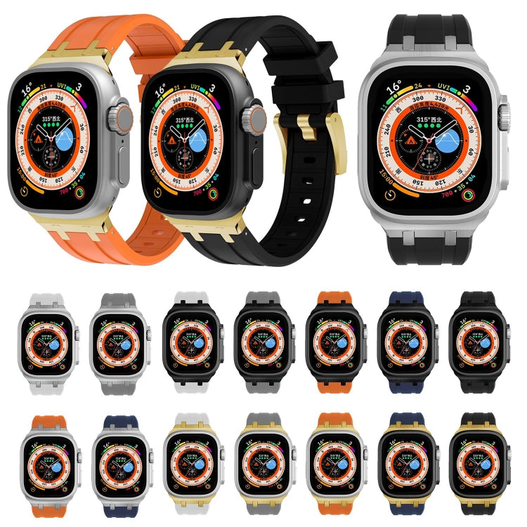 Silicone watch band set shown in orange, black, blue, and gray colors