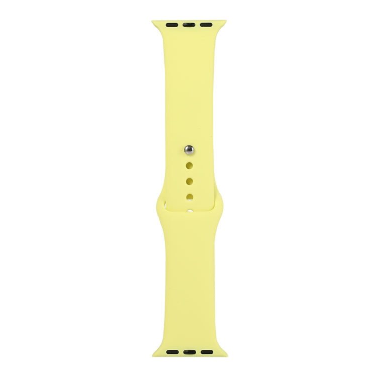 Shiny yellow silicone watch strap, long band with silver pin and adjustment holes