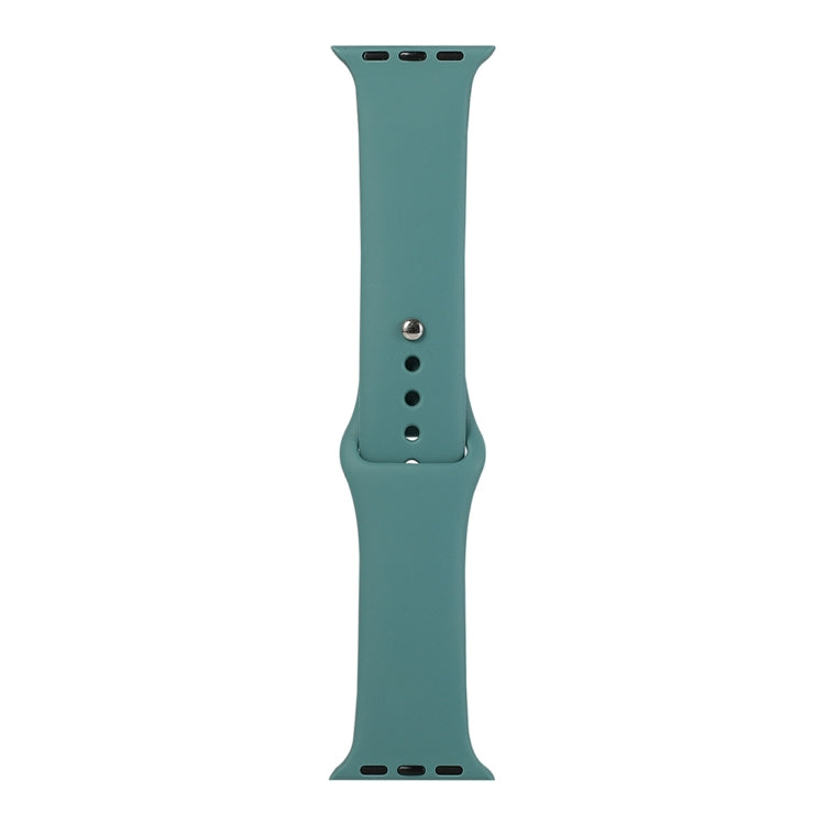 Blue-green silicone watch strap long section with silver pin and adjustment holes