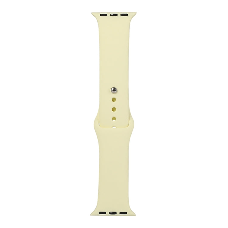 Cream yellow silicone watch strap long section with silver pin and adjustment holes