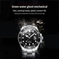 Men's mechanical waterproof wristwatch with black dial and luminous markers, steel bracelet with splash