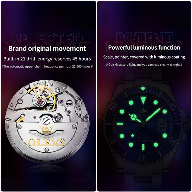 Watch movement cross-section and glowing dial of men's mechanical waterproof wristwatch