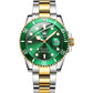 Men's luminous waterproof mechanical watch with green dial and gold-accented steel bracelet