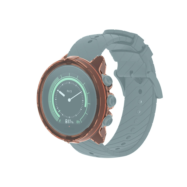 Clear TPU watch case cover in rose-orange tint with raised bezel for smartwatch screen.