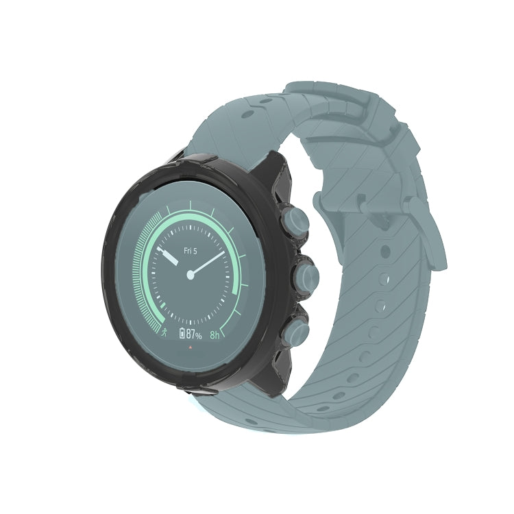 Transparent TPU watch case cover in dark black tint with raised bezel for round smartwatch.