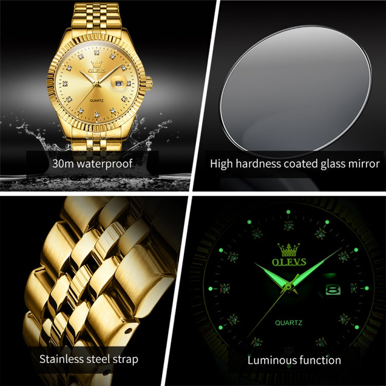 Gold-tone quartz watch with luminous dial, stainless steel link bracelet, and water-ready design