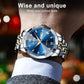Two-tone quartz watch on wrist with blue dial, gold accents, and SAT 8 date window