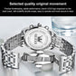 Men's quartz watch case and clasp, silver metal back with logo engraving