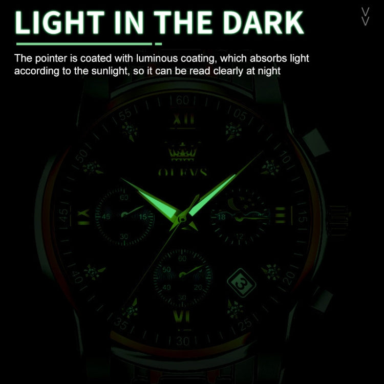 Men's quartz watch dial glowing in low light, luminous hands and markers