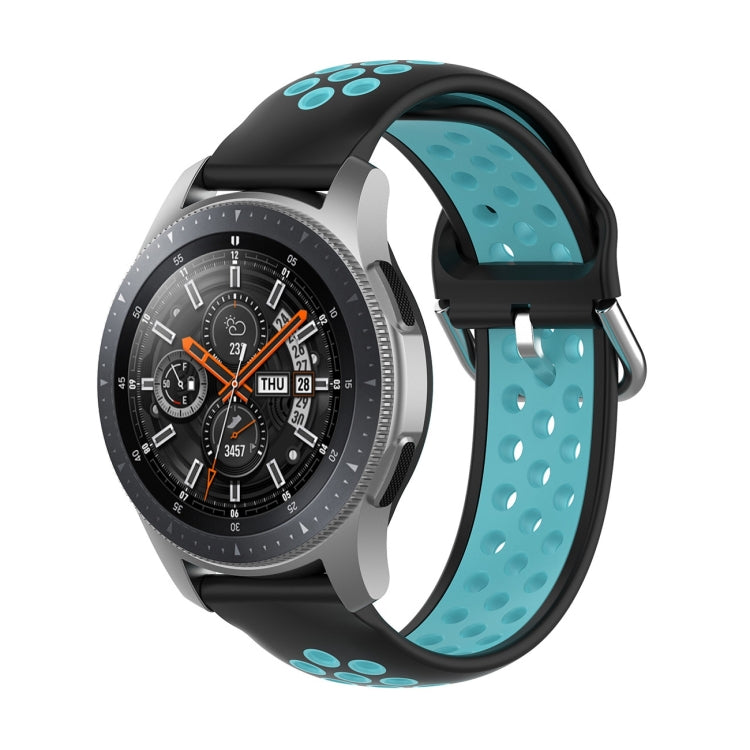 Two-tone silicone replacement wrist strap with light blue perforations and black clasp
