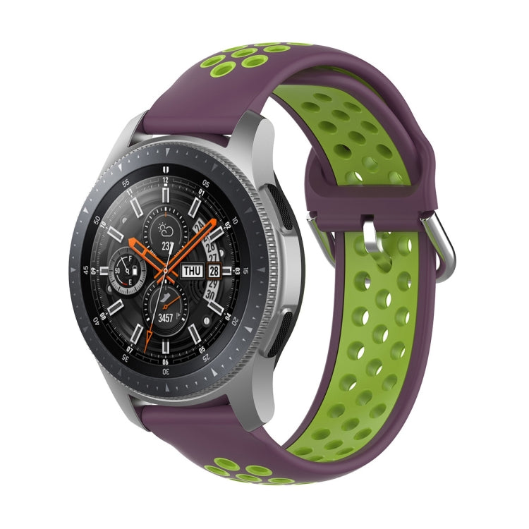Two-tone silicone replacement wrist strap with green perforations and purple clasp