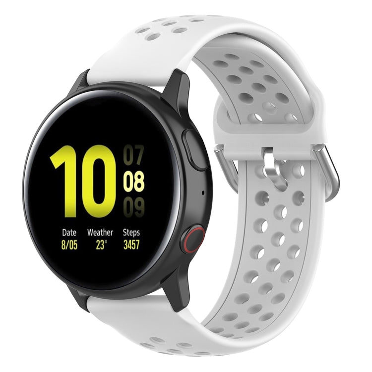 White perforated silicone wrist strap with metal buckle and quick-release clasp