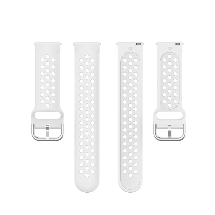 Set of white perforated silicone wrist straps with metal buckles