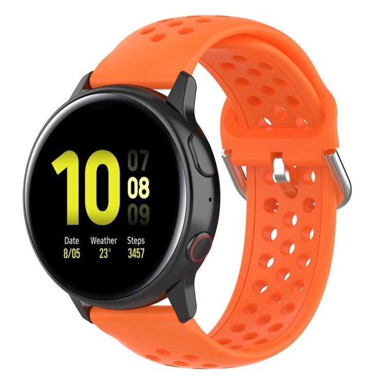 Orange perforated silicone wrist strap with metal buckle and quick-release clasp