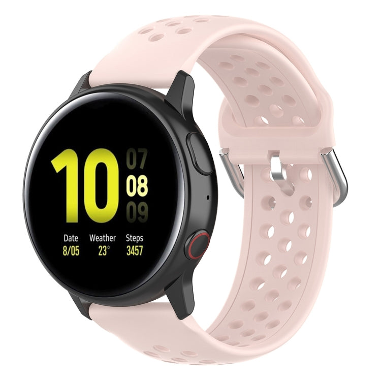 Light pink perforated silicone wrist strap with metal buckle and quick-release clasp
