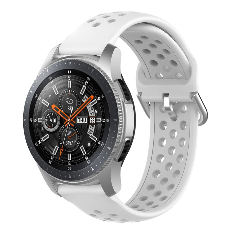 White silicone sport wrist strap with perforated holes and metal pin buckle