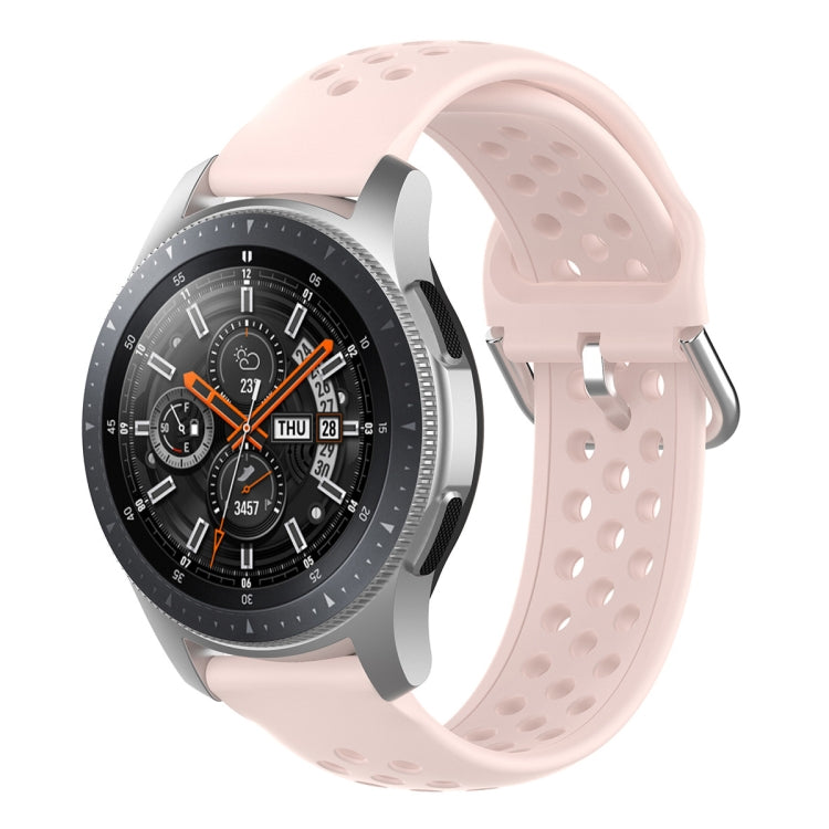 Light pink silicone sport wrist strap with perforated holes and metal pin buckle