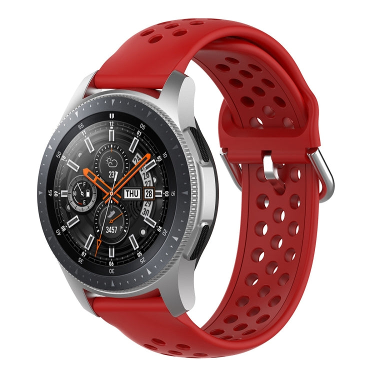 Red silicone sport wrist strap with perforated holes and metal pin buckle