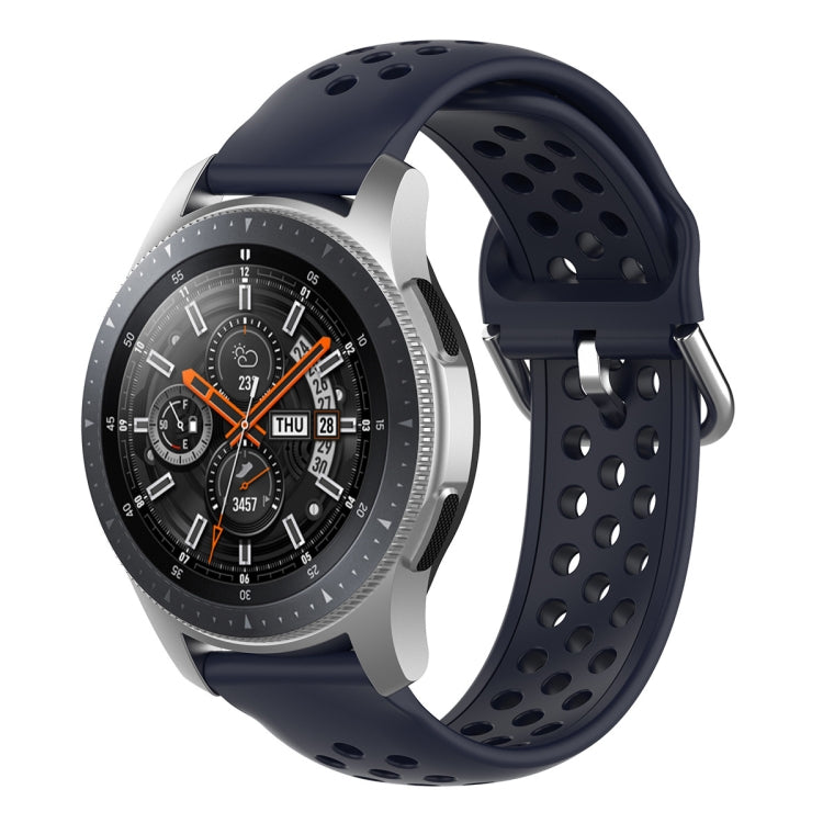 Navy blue silicone sport wrist strap with perforations and metal pin buckle