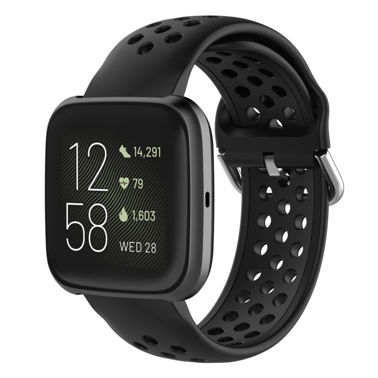 Black silicone sport wrist strap with perforations and metal pin buckle