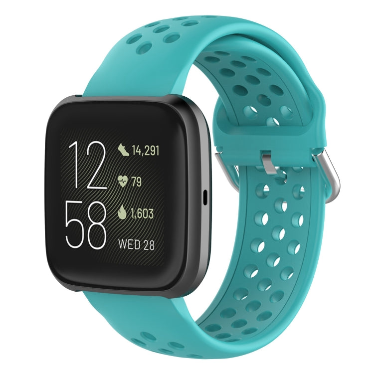 Mint turquoise silicone sport wrist strap with perforations and metal pin buckle