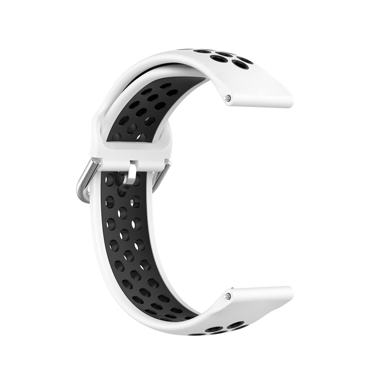 White silicone sports watch strap with black underside perforations and snap clasp