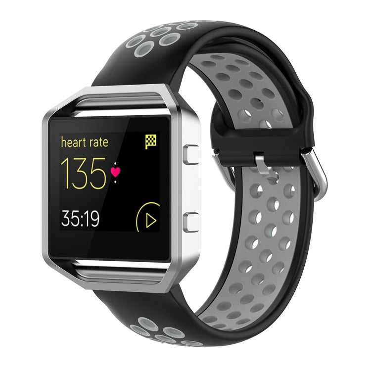 Fitbit silicone watch strap with black base and gray accents, perforated sporty design